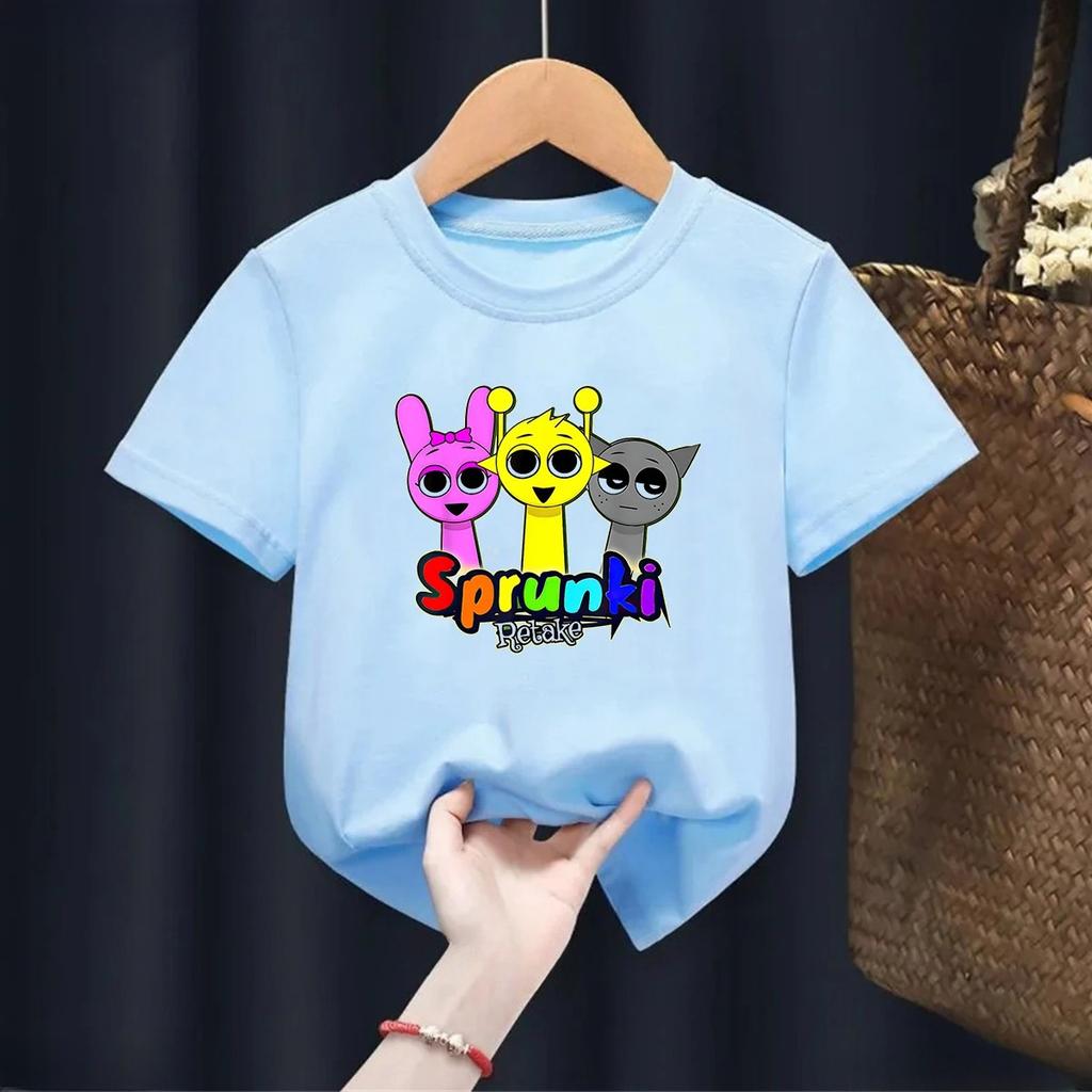 Cartoon Sprunki Cartoon Printed Summer Childrens Clothing Childrens Birthday Digital Gift Short Sleeve Top