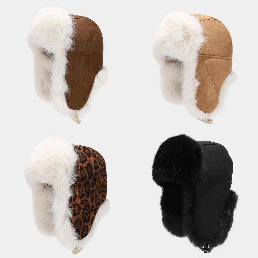 Winter-Gehörschutzmütze in Unifarbe und mit Leopardenmuster-Design für den täglichen Gebrauch