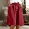 Women's Casual Cotton Linen Bermuda Shorts with Pockets Elastic Waist Loose Fit Color