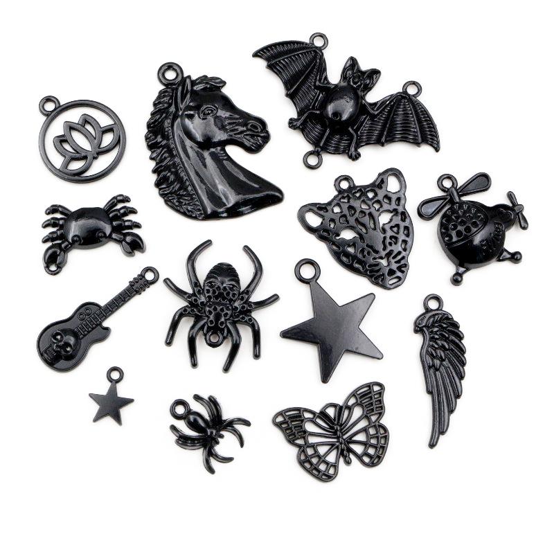 New Fashion Black Plated Charms Spider Star Wings Butterfly Horse Metal Alloy Pendant DIY Charms for Jewelry Making Findings
