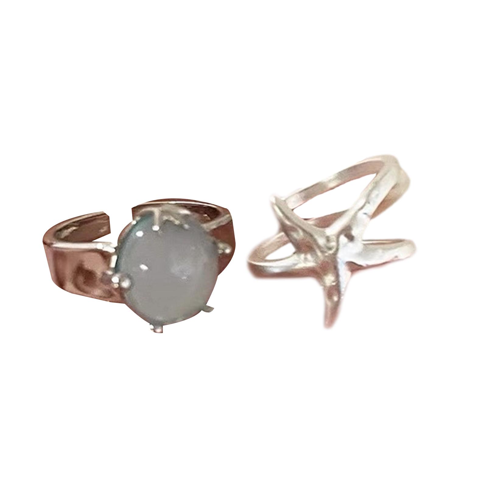 

Pack of 2 Adjustable Starfish Inspired Open Rings with Artificial Gemstones for Women Daily Wear or Party Jewelry