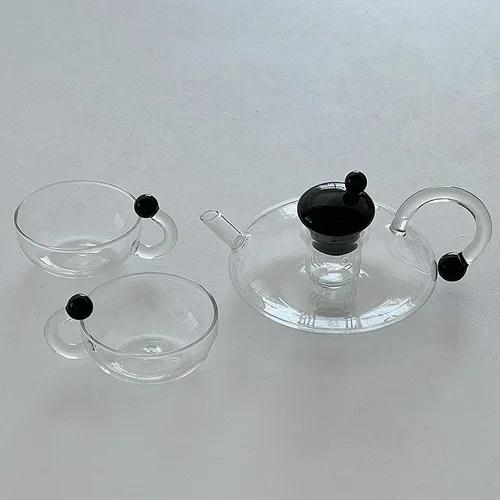 Glass Teacup Teapot Set Pitcher and Cup Set Round Coffee Pot Lovely Glass Decoration Cup Afternoon Tea Cups