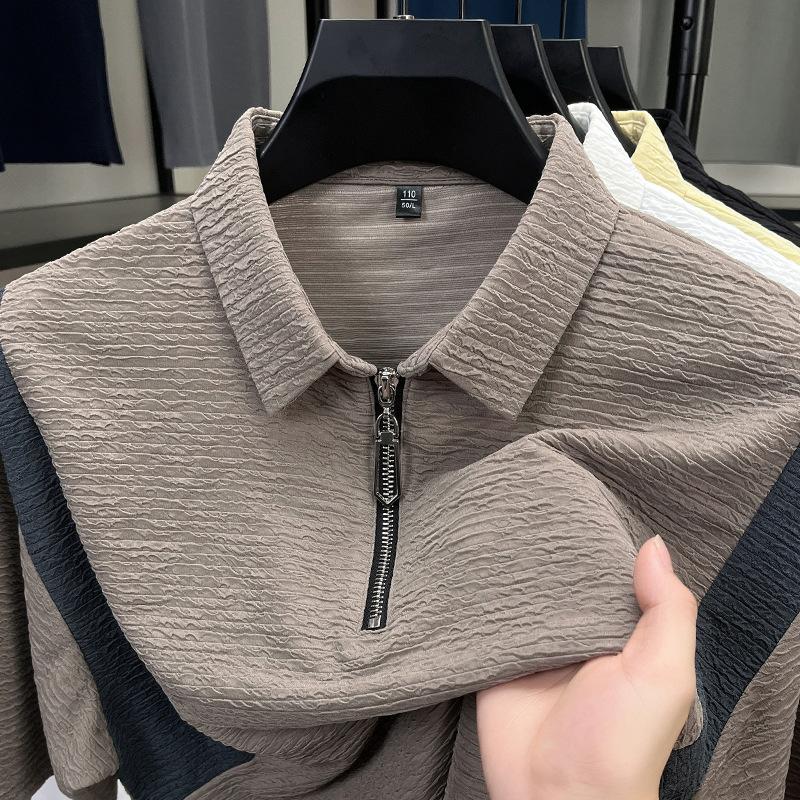 

T-Shirt Men S Lapel Short-Sleeved Polo Shirt Casual Zipper Medium And Green Loose Top 4XL