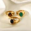 2022 Retro Style 18K Gold-Plated Titanium Steel Hip-Hop Agate Ring for Women