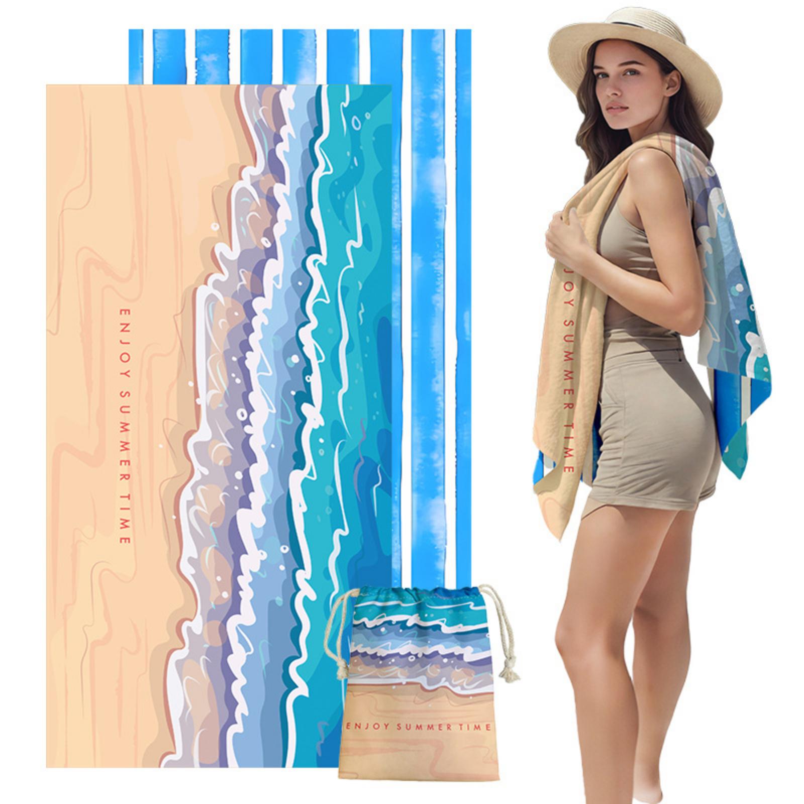 16080cm Double-Sided Print Quick-Dry Beach Towel with Carry Bag Large Absorbent Bath Towel One Size