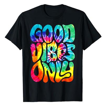 NUR GUTE VIBES Retro Groovy Halloween Frieden Liebe Hippie 60er 70er 80er Kostüm T-Shirt Sprüche Grafik Batik T-Shirt Mode Tops