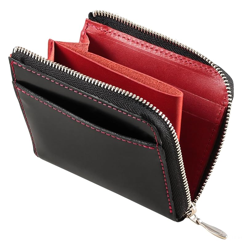 

[El Diablo] wallet men s bi-fold compact genuine leather cordovan tochigi leather thin L-shaped zipper made in Japan [EL-C3148] (Black x Dark Red)