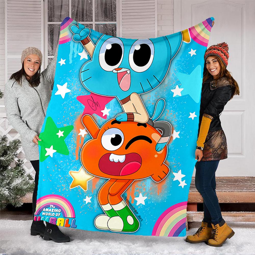 

1pc Gumball, Darwin, Cartoon Network Digital Printed Flannel Blanket, Super Soft Plush Bed Cover,Blanket for Sofa, Bed, Office, 70151 150cm x 200cm