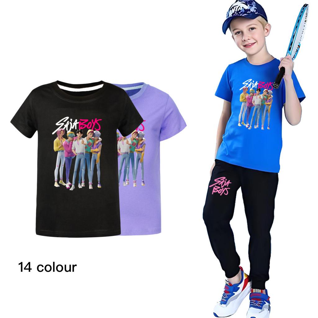 4986 Kids Girls Boys Sajaboys Rumi Mira Zoey Print Casual Cotton Short Sleeves T-Shirt