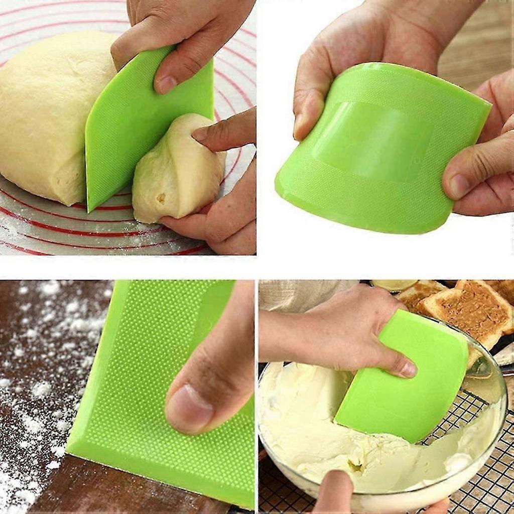 2 Pieces Dough Scraper Food-safe Plastic Dough Cutter Multipurpose Food Scrappers , White, Green