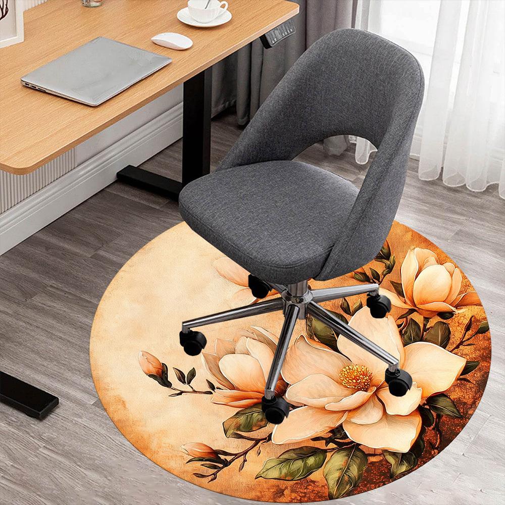 1PC Floral Pattern Office Round Area Rug, Under Office Chairs Bedroom Living Room Home Decor, Carpet for Office -1110105