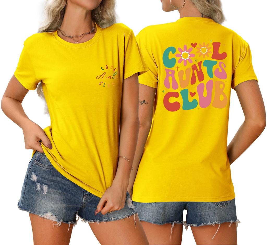 Summer new Womens round neck cool aunts club front and back printed Tshirt loose casual shortsleeved top with a stylish pullo