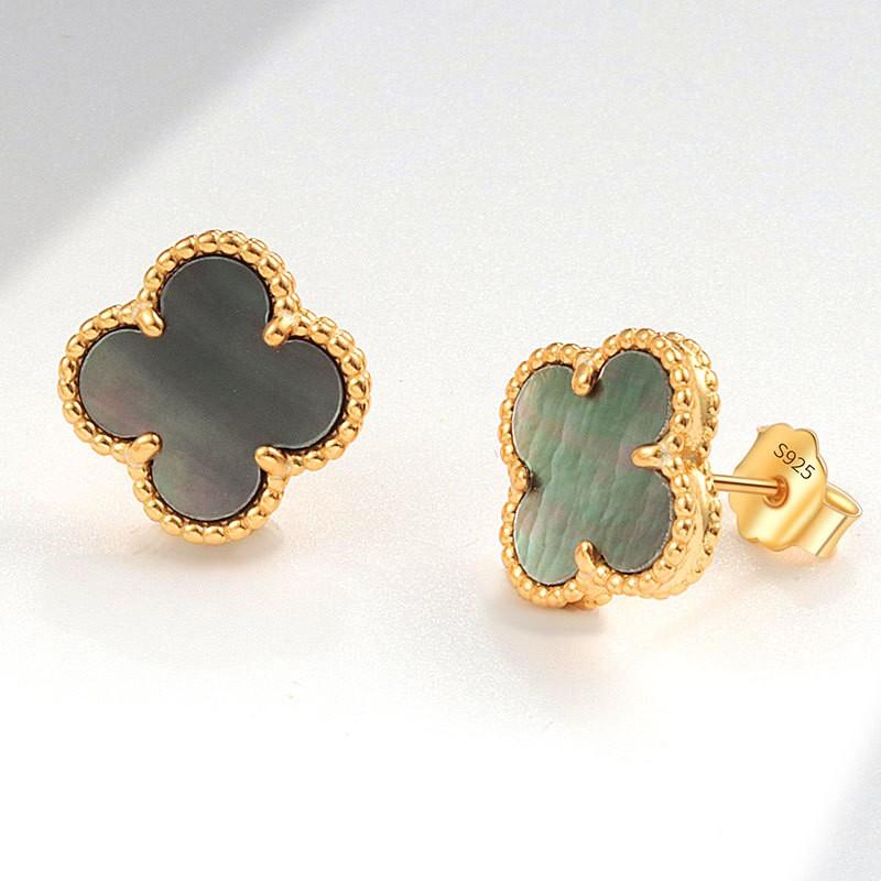Womens Four Leaf Clover Earrings 18K Gold Plated Red Agate Luxury Fashion Jewelry