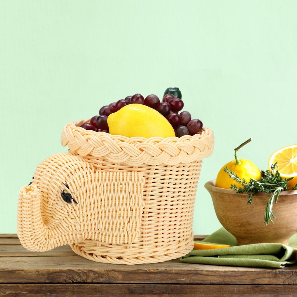 Cartoon Elefantenform Rattan Brot Obst Snacks Aufbewahrungskörbe Lebensmittel Servierkörbe(Braun)
