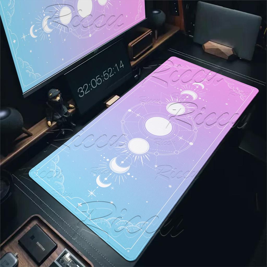 Large Moon Pattern Art Anime Mouse Pads Computer Laptop Office Rubber Anti-Slip Table Pads Locking Edge Rug Gaming Keyboard Mats