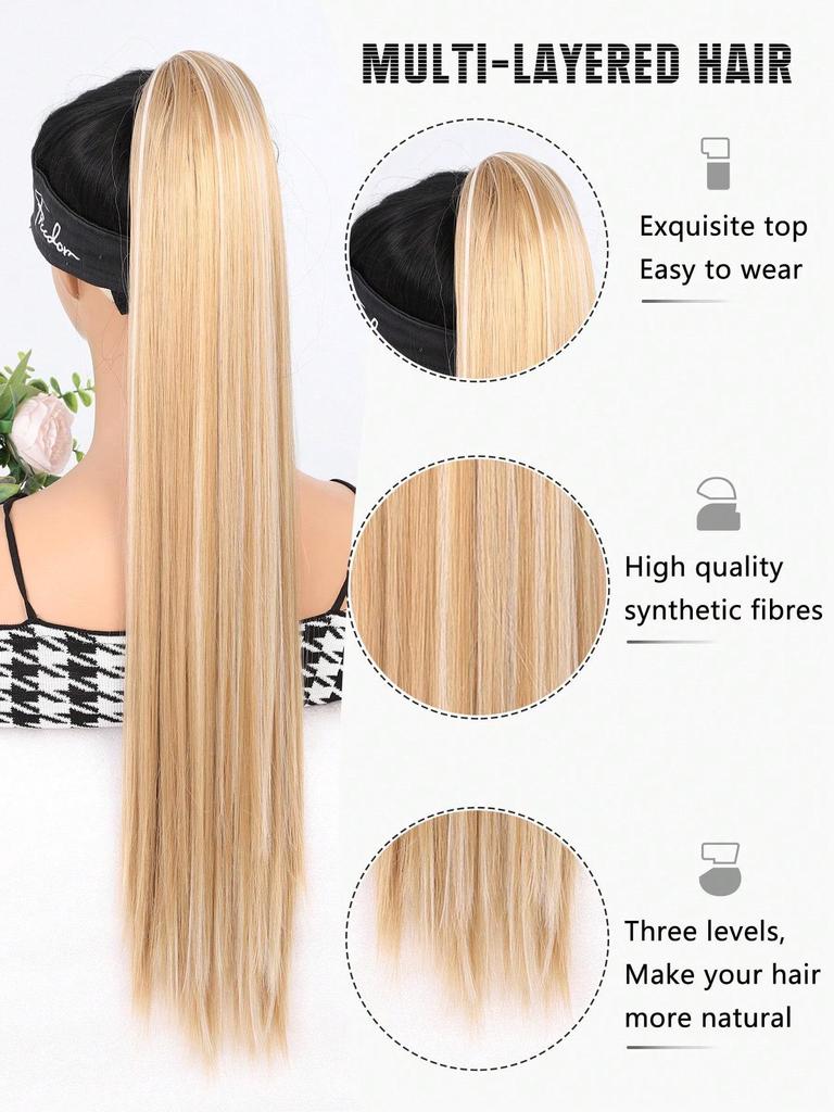 Synthetic Long Straight Ponytail 26 Inch Drawstring Ponytail Heat-Resistant Clip-In Hair Extension For Women