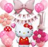 MON Teriar Hello Kitty Pink Gold Kitty Decoration Set, Original Balloon Set, Number Balloons, Character Balloons, Birthday Decorations for Girls,