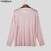 INCERUN Men Scoop Neck Long Sleeve Loose See Through Rib Undershirts Basics Tops
