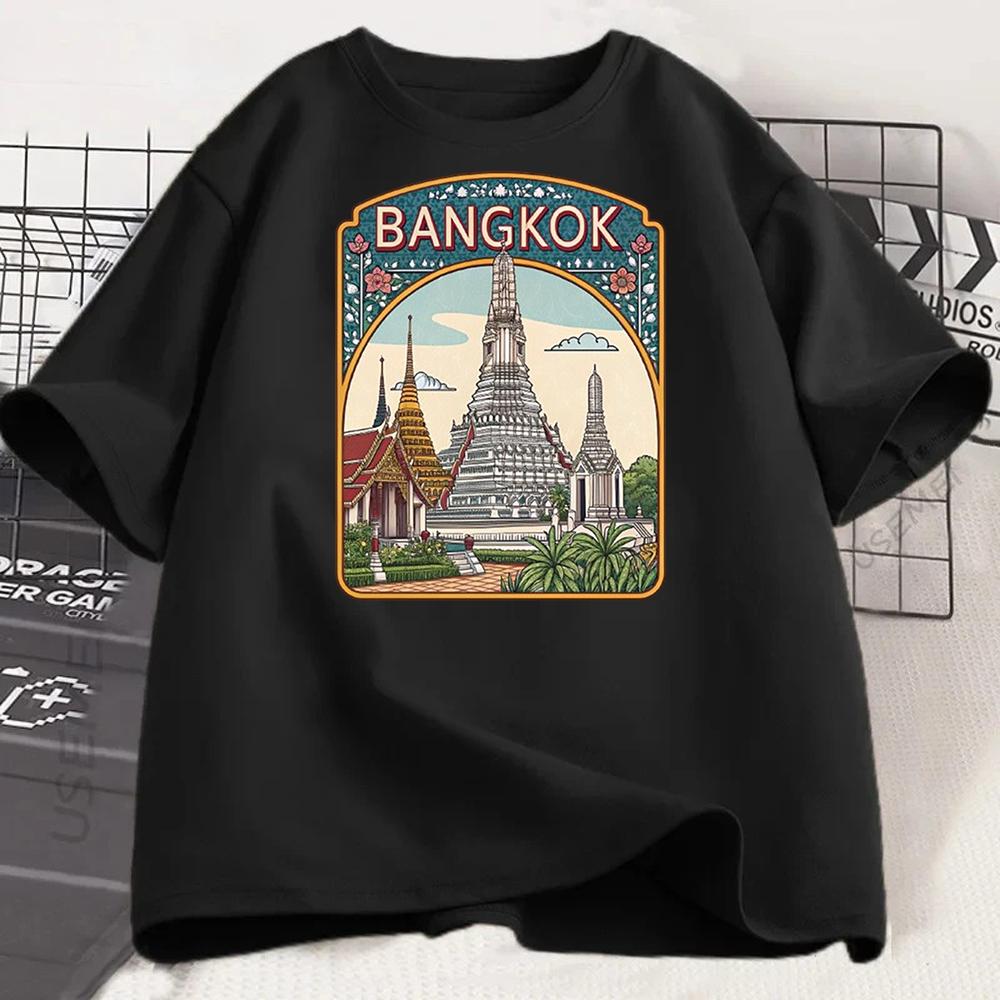 American Retro Style Shortsleeved TShirt Vintage Architecture Castle Scene Graphic Top Casual Streetwear for Unisex WOMEN