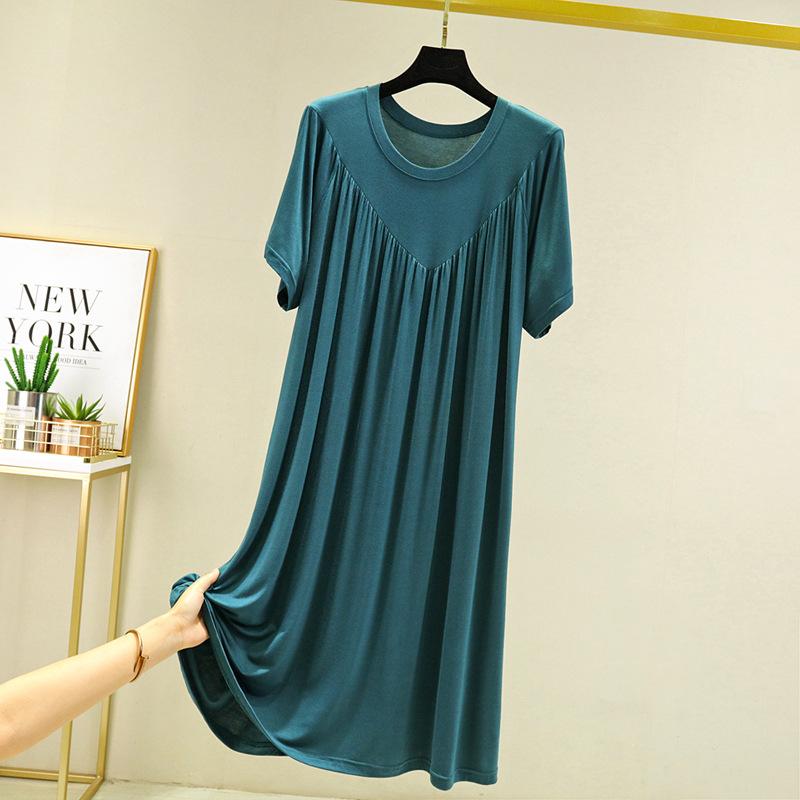 V-shaped pleated thin home long skirt Nightwear Modal nightgown Summer Dress Casual Loose Nightdress Female Sleepshirt