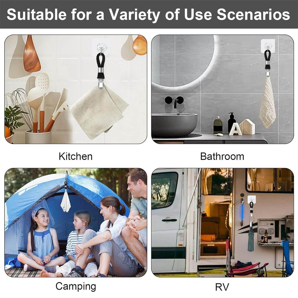 10Pcs Braided Cotton Loop Towel Clip Towel Hook Holder Towel Hangers Rack Metal Clip Home Storage Hanger Easy to Use