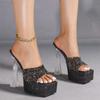 Sexy Transparent Crystal Thick Heel Waterproof Table Cool 15cm Slippers Women's New Stage Catwalk High Heels LFD-3640-A1