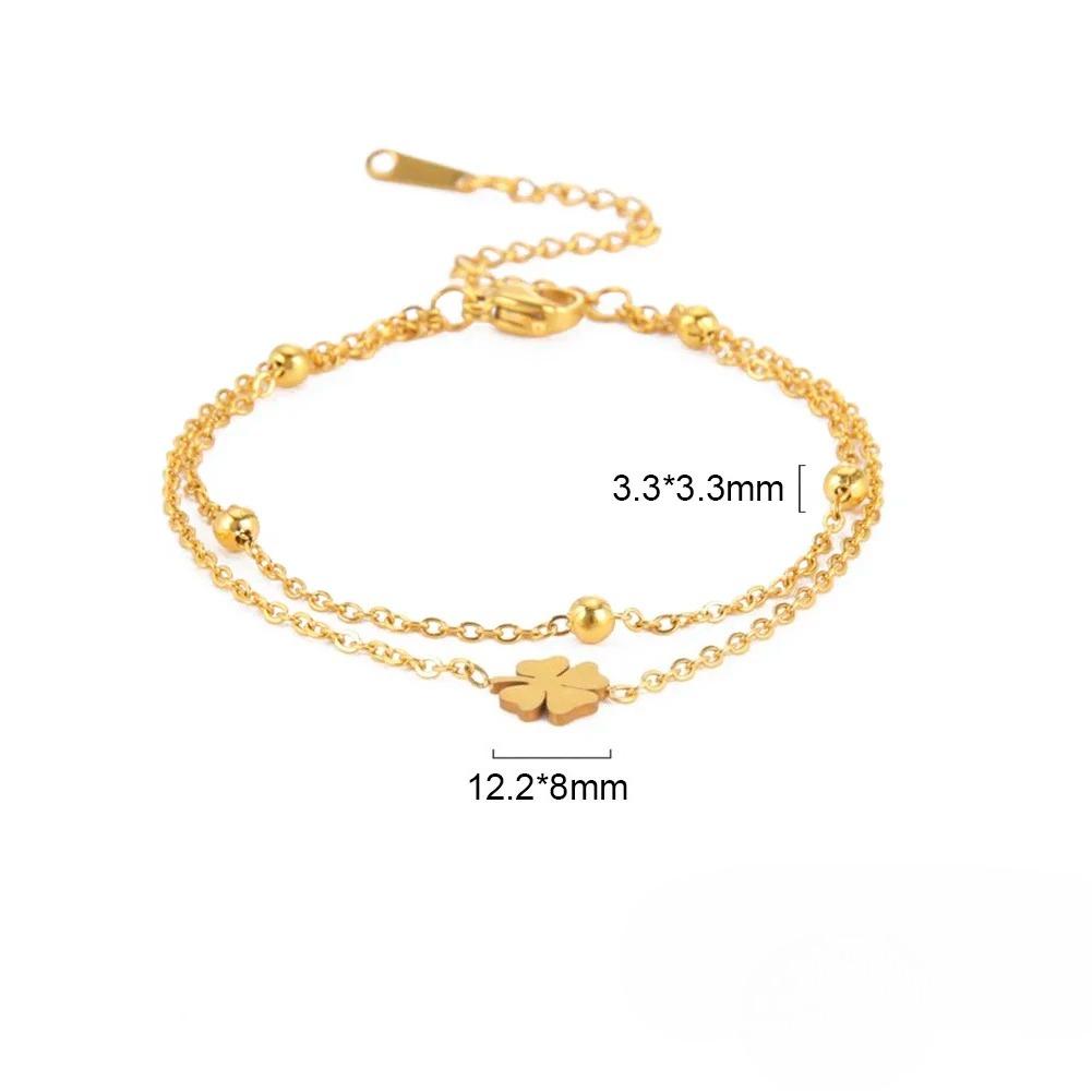 A Light Luxury and High-end Four Leaf Clover Double-layer Bracelet, Adorned with Lucky Grass Bracelets and Beads, A Versatile Accessory