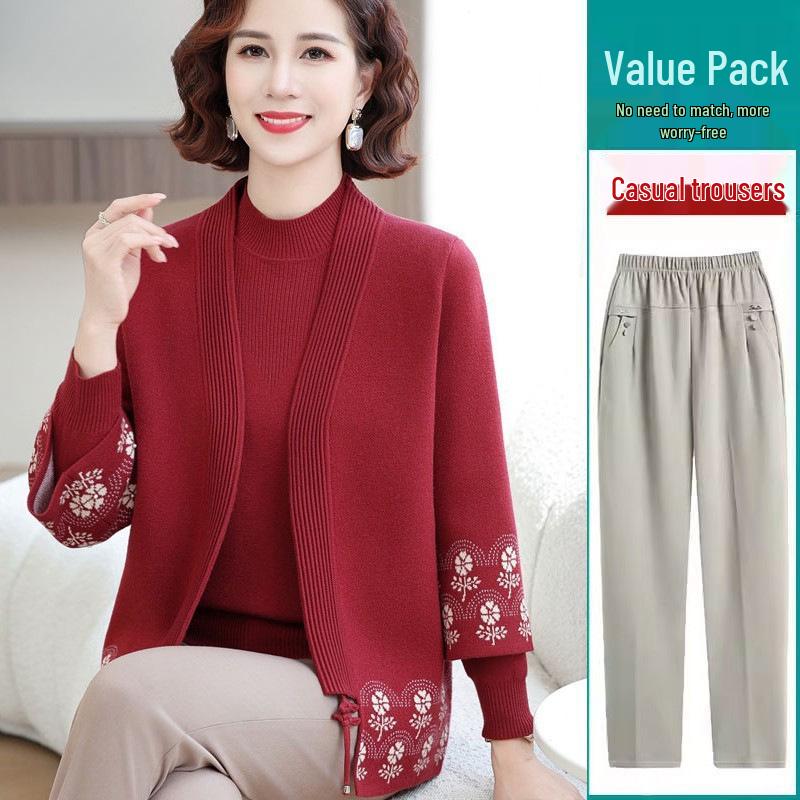 Elegantes Frühlings-Strick-Zweiteiler-Set 2025 für Mütter: Modischer Strickmantel für Frauen mittleren Alters und ältere Frauen