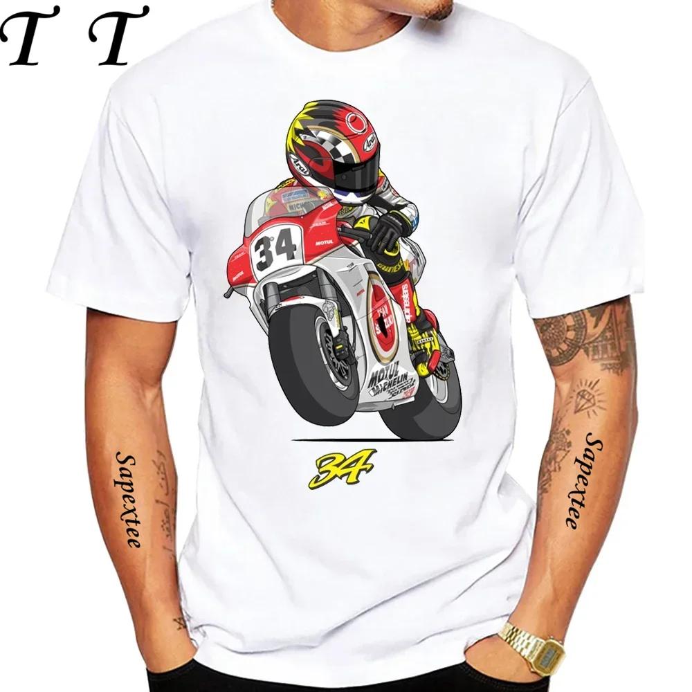 Legenda Kevin Schwantz 34 1993 GP 500cc Koszulka Męska Krótki Rękaw Hip Hop Chłopak Sportowa Casual Białe Topy Mężczyzna Koszulki Motocyklowe