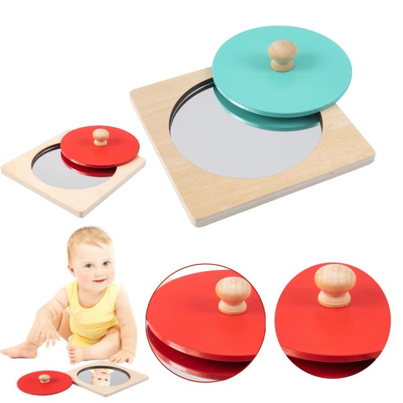 Hoshi Baby Wooden Montessori Mirror Peekaboo Knob Puzzle, Infant 3mos+ Tummy Time Toy