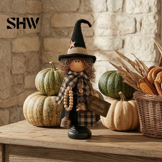 Vintage Halloween Party Supplies Rustic Witch Resin Figurine, Fall Tabletop Decor, Farmhouse Indoor Mantelpiece Ornaments Statue for Mantel