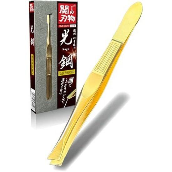 VOIS Seki Blade Hikari Steel Tweezers Gold Made Japan Precision Excellent Grip Angled Tip Aligned Firmly Holds on Surface Eyebrow Nose Hair Unwanted