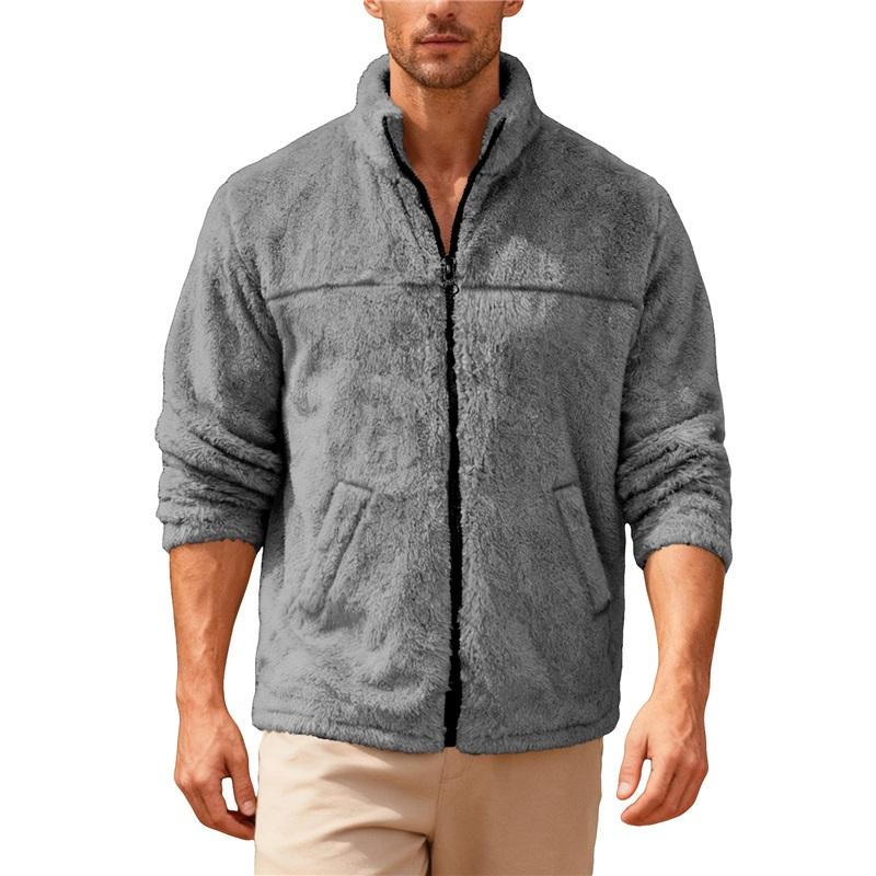 Men's Standing Collar Fleece Top With Zipper Oversized Casual Jacket For Autumn And Winter