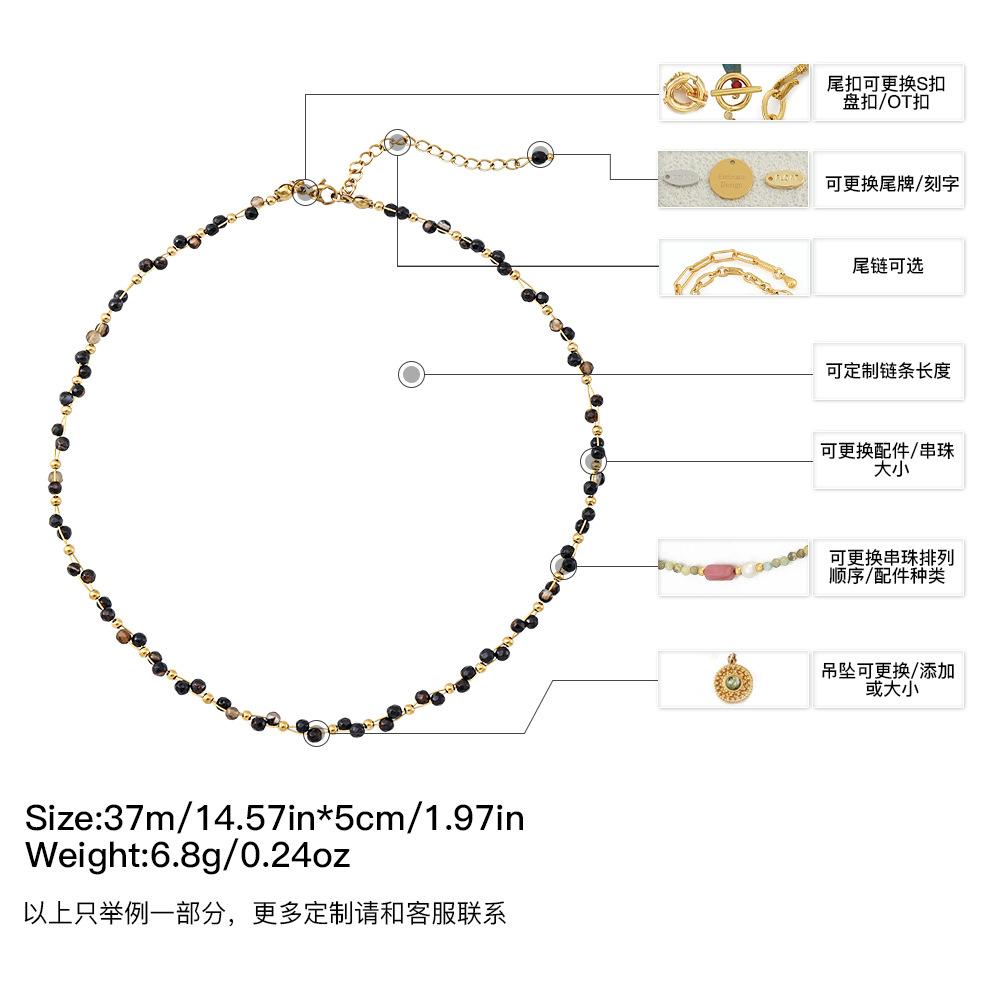GEMCHIC Women s Black Onyx Beaded Necklace, Handmade Gold Plated Titanium Steel Choker with Geometric Round Beads