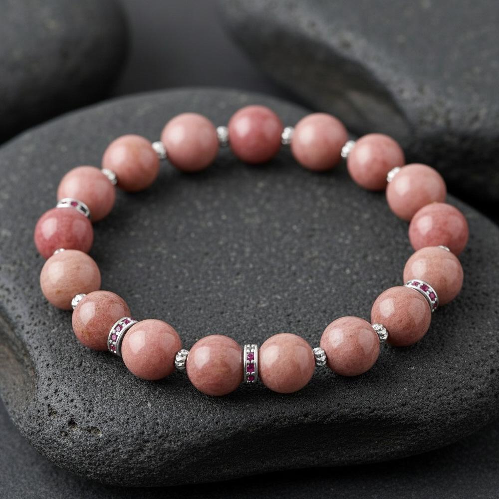 Elegant Semi-Precious Stone Beaded Bracelet - Light Luxury, High-End, Versatile Elastic Round Beads for Couples