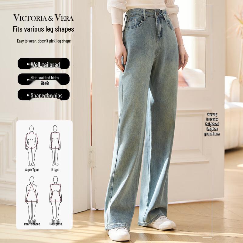 

VICTORIA&VERA Women s High-Waisted Loose Straight Denim Jeans M