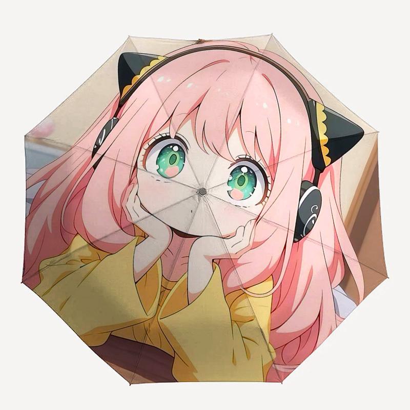 1pc Neko Girl Cat Ear Headphones with Yellow Jacket Automatic Opening Folding Umbrella - Perfect for Anime Lovers, Travelers, Daily Use, and Gift Givi