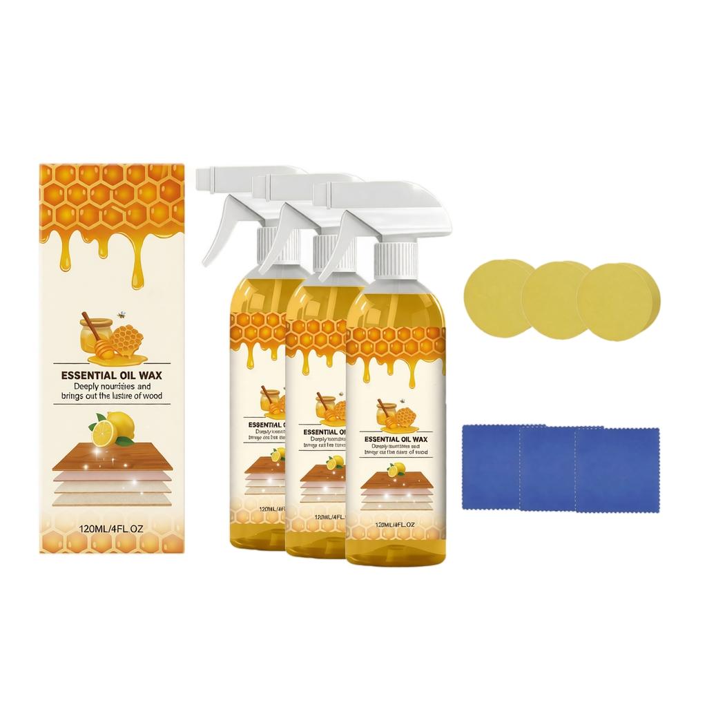 Wood Furniture Polishing Spray 120ml Essential Oil Wax for Cleaning and Restoring Wooden Surfaces with Applicator Pad
