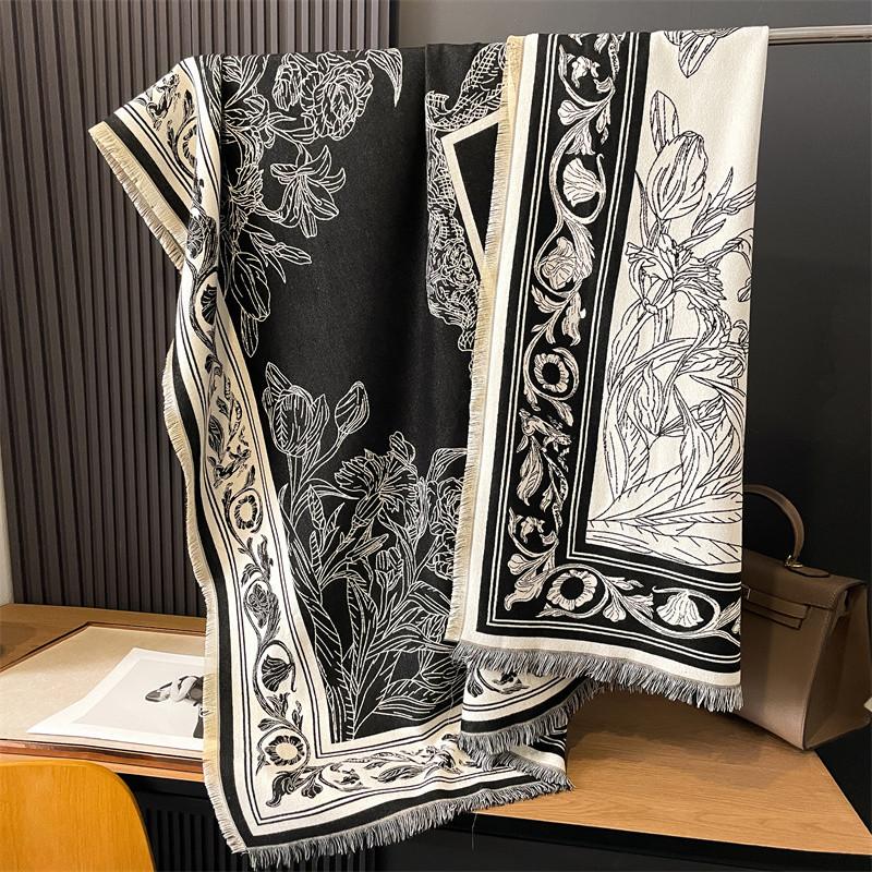 Large Square Scarf Shawl Women's Outer Scarf Dual-purpose Cape Autumn and Winter Birthday Gift Air-conditioned Room Imitation Cashmere Cape