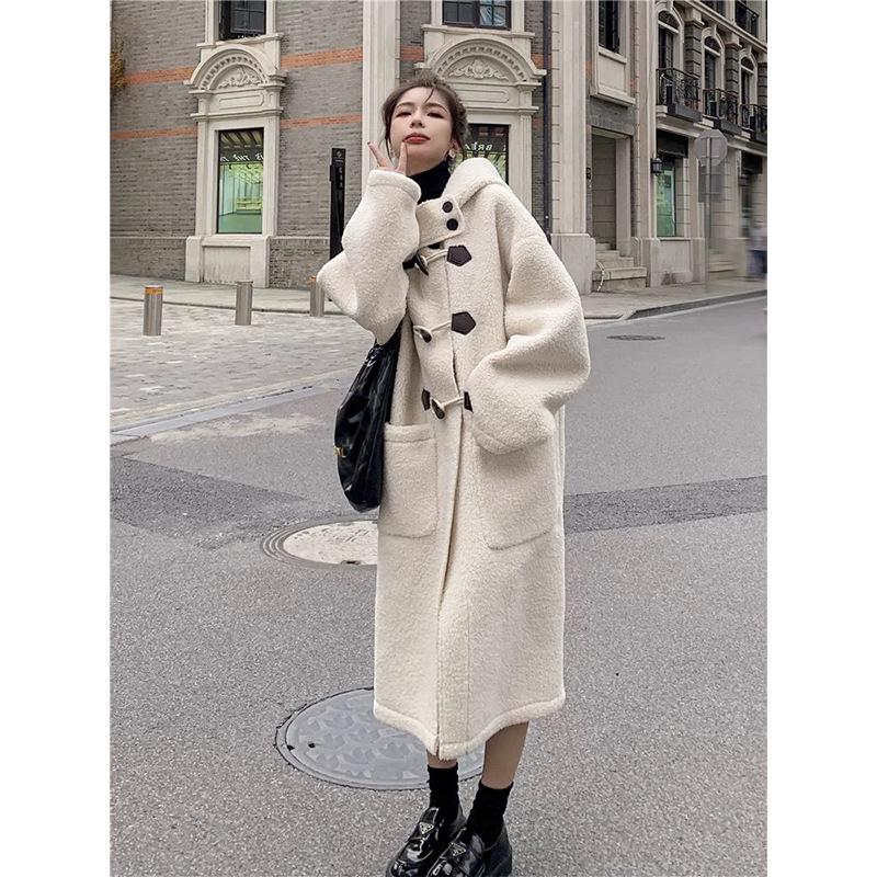 Women s Mid-Length Thickened Faux Lambswool Coat - Horn Button Woolen Overcoat, Korean College Style, 2026 Winter Collection. Extra Large