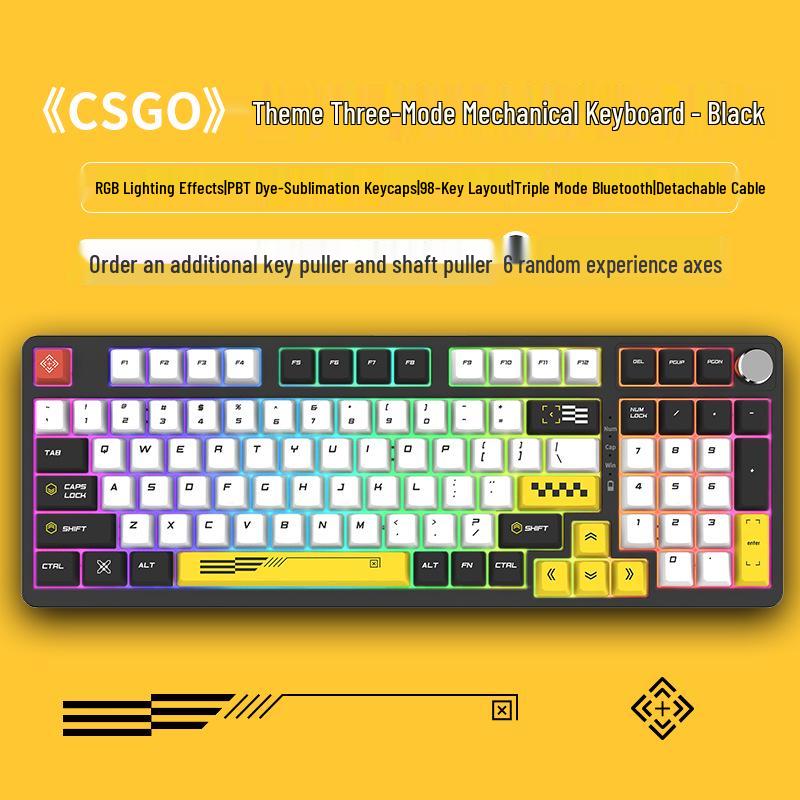 98-Key Wireless Bluetooth Three-Mode Mechanical Keyboard - Gaming, Esports, Office, PBT Transparent DIY Customization