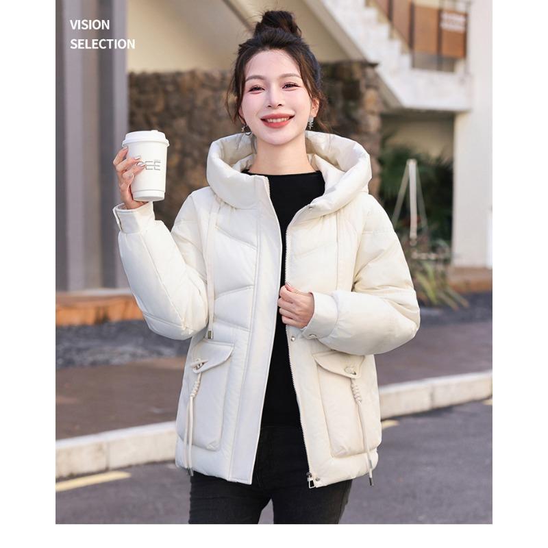 

Зимняя куртка-пуховик с хлопковой подкладкой, женская короткая утолщенная куртка с хлопковой подкладкой, с капюшоном, тонкая и узкая куртка с большим карманом на хлопковой подкладке M белый