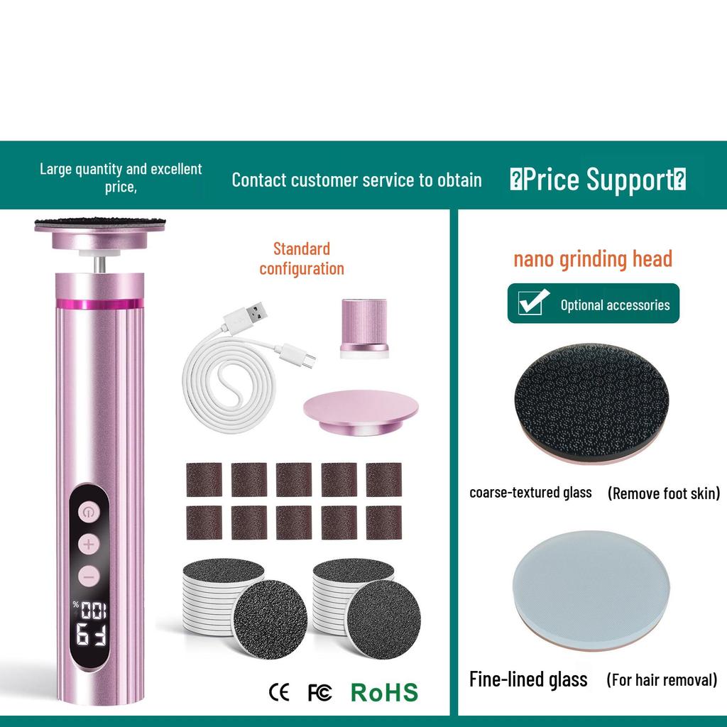 Rechargeable Electric Foot Scrubber & Grinder with Screen Display - Dual Function Pedicure/Manicure Tool with New Metal Body