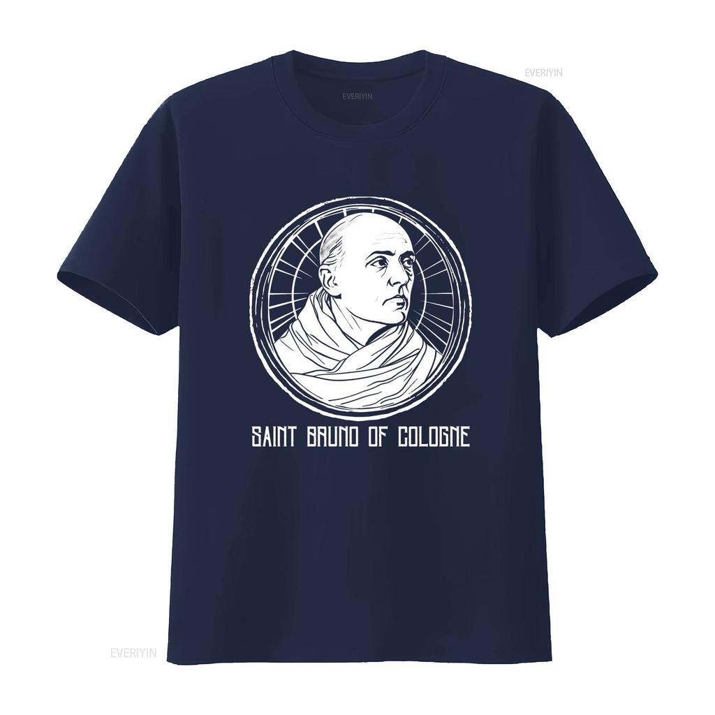 Black White Line Art Saint Bruno Of Cologne Catholic Religious Print Casual T Shirt Vintage Washed Designer Clothes Stretched