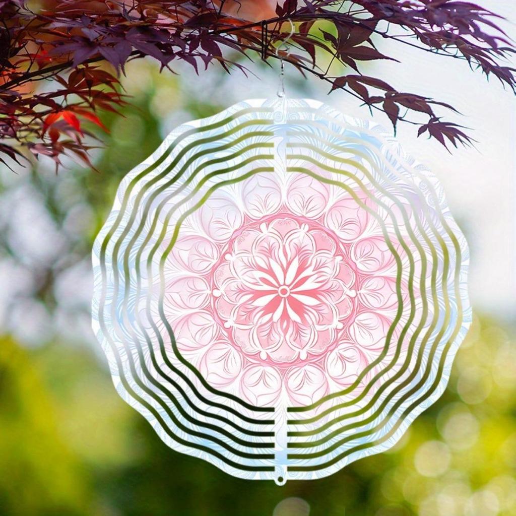 3D Colorful Mandala Flower Wind Spinner Metal Decorative Hanging Spinner for Garden Patio Home All Season Indoor Outdoor Decoration