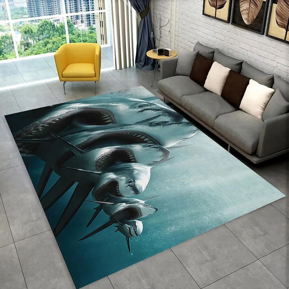 3D Jaws Horror Movie Shark Area Rug,Carpet Rug for Living Room Bedroom Sofa Doormat Decoration,kids Play Non-slip Floor Mat