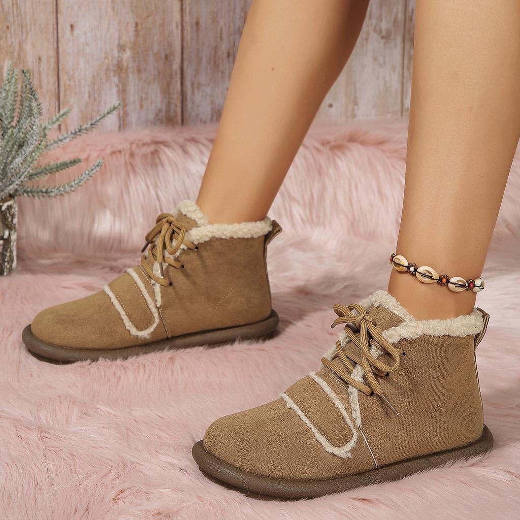 ThickBottom Flocking Snow Boots Women Shoes Autumn Winter Season New Fleece Thickened Cotton Boots Anti-slip Warm Wear Resistant