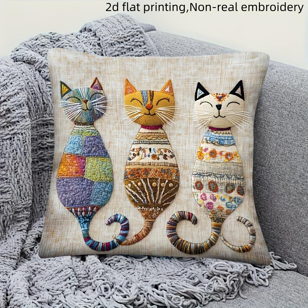 1Pc Three Cute Cats Zipper Closure Short Plush Material Pillowcase Suitable for Car Farmhouse Bedroom Living Room Sofa Pillow Cover