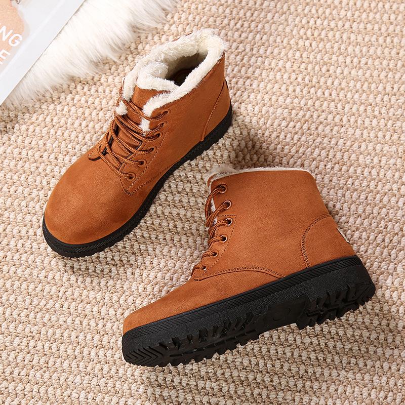 Women's Temu New Winter Korean-Style Ankle-Length Snow Boots - Plus-Size, Flat-Heeled, Fleece-Lined, Cotton-Padded