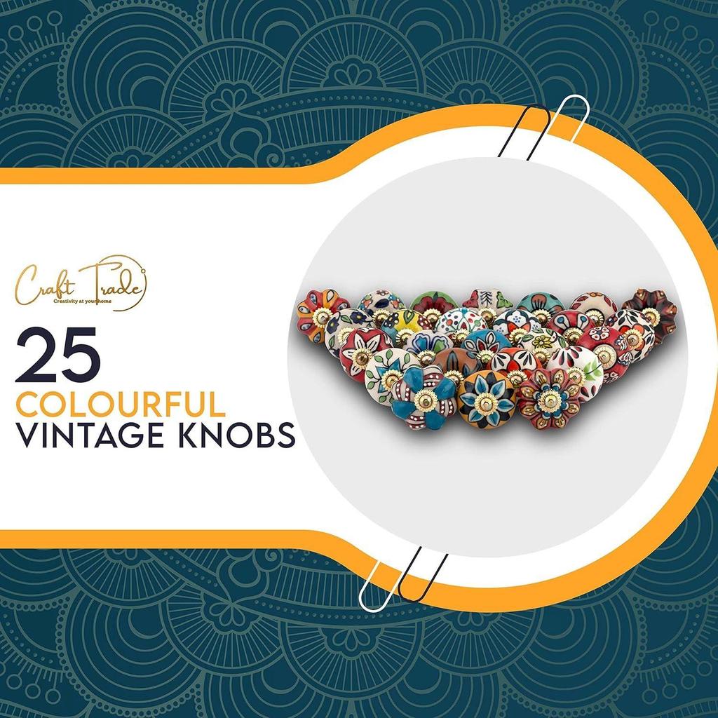 Brass Fitting Ceramic Pull Handle and Door Knobs for Drawers, Kitchen Cabinets, Wardrobes Home Interior Decor - Pack of 25